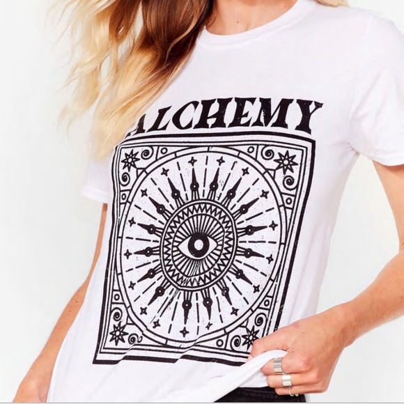 NWT Nasty Gal “Alchemy” oversized graphic print tee black & white Sz S - Picture 5 of 9